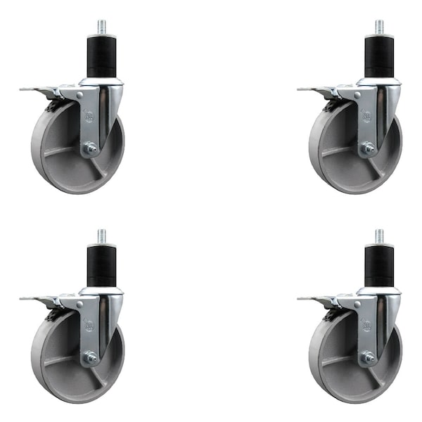 5'' Semi Steel Swivel 1-3/4'' Expanding Stem Caster Set Total Lock Brake, 4PK